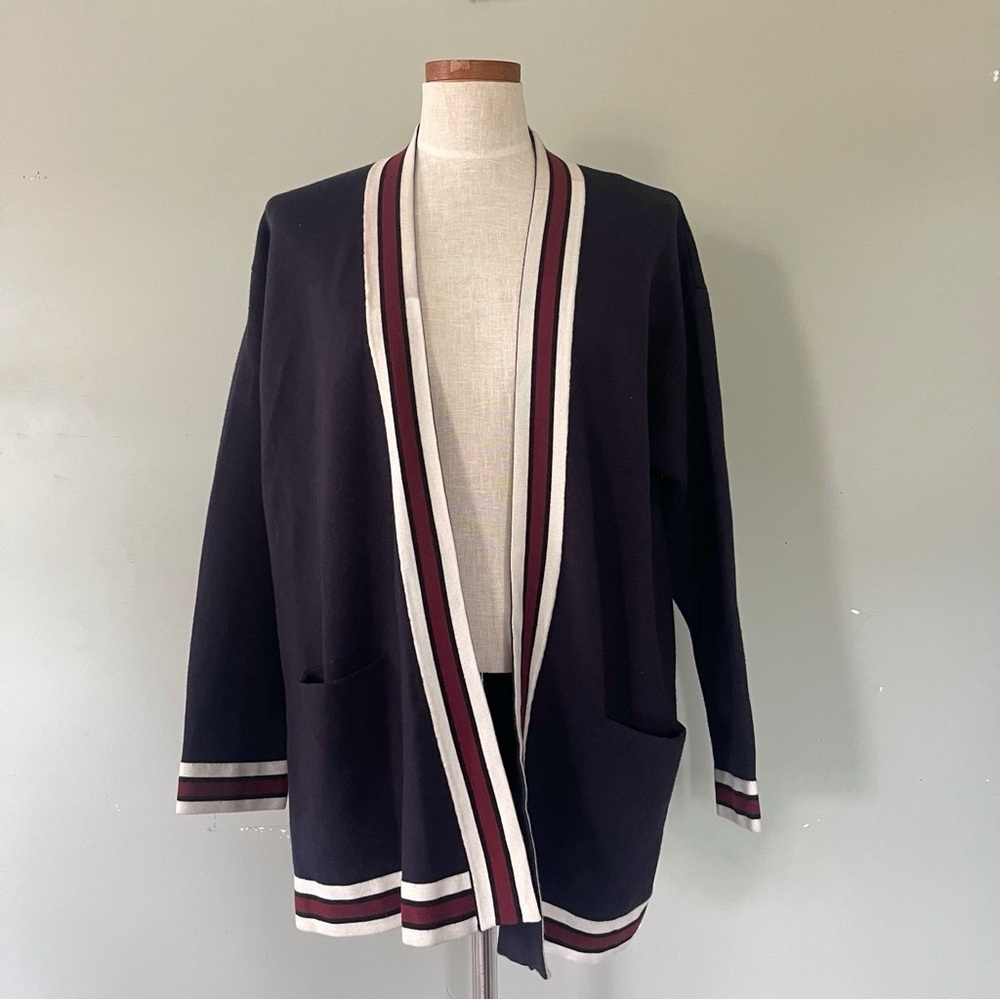 SANDRO Paris Varsity oversized Cardigan Navy Blue size 3 Large preowned
